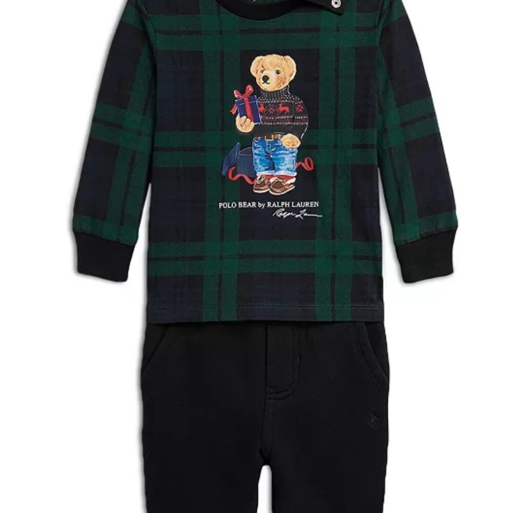 Boys' Polo Bear Graphic Plaid Tee & Fleece Pants Set - Baby